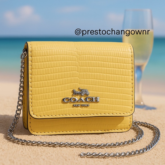 Coach Mini Wallet on Chain – Lizard Embossed Leather (Hay) - Picture 1 of 9